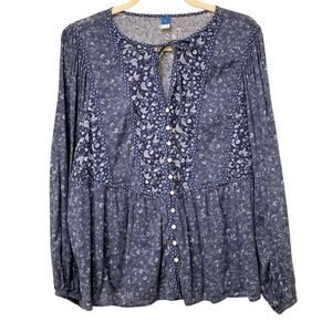 Old Navy Oversized Button-Front Mixed-Print Poet Blouse Size XL